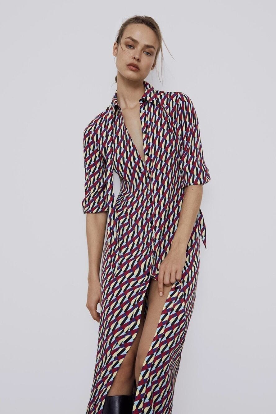 Zara Women's Geometric Print Midi Dress Sz S